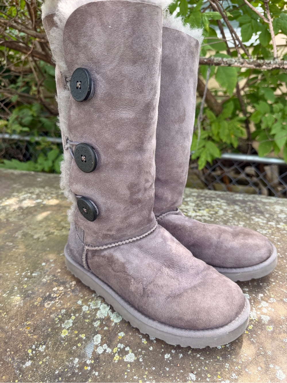 UGG Tall Button-Accent Suede Boots - Gray